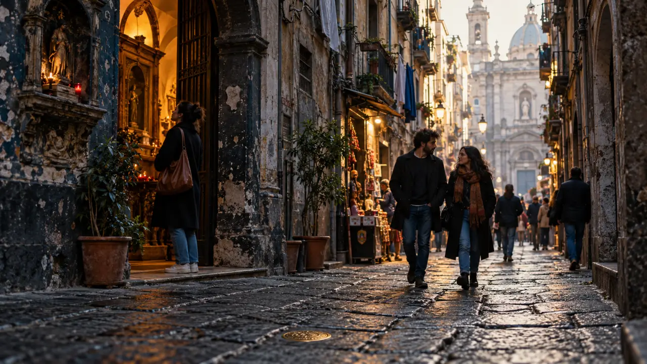 Cosa vedere a Napoli: coppia su Spaccanapoli nel centro storico