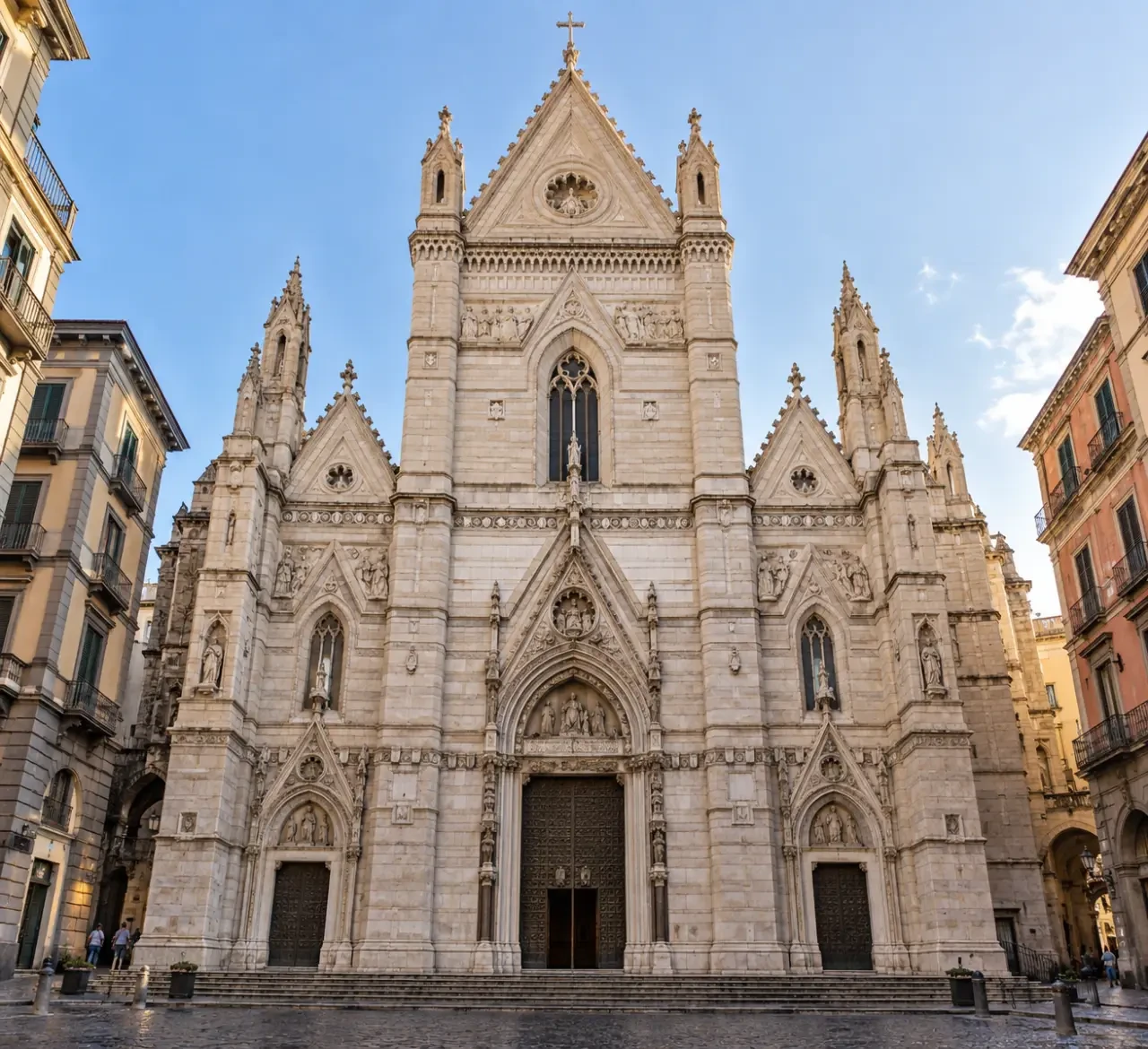 Duomo di Napoli e facciata neogotica in via Duomo