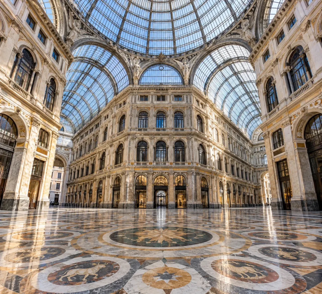 Galleria Umberto I Napoli vista interna con cupola e pavimento zodiacale