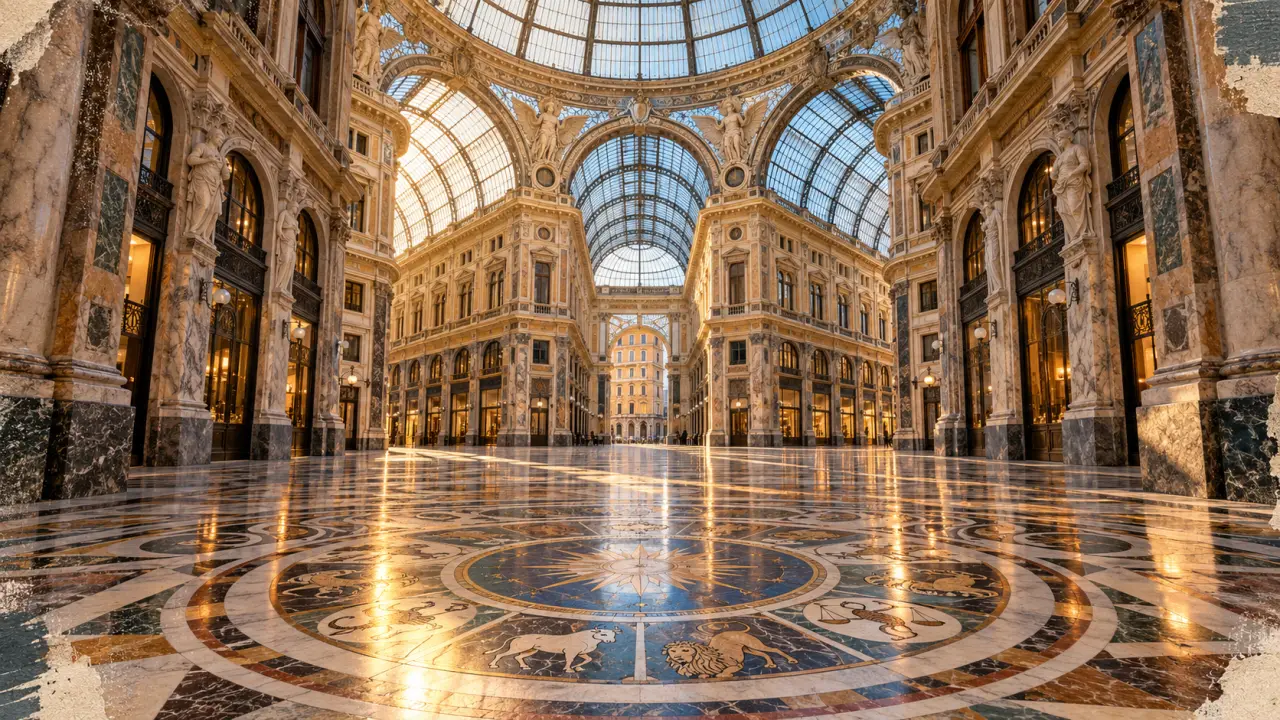 Galleria Umberto Napoli: vista interna verso la cupola e mosaici